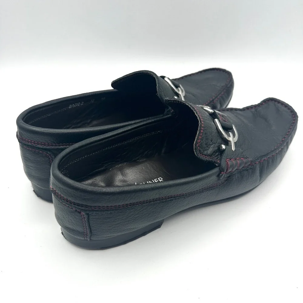 Donald Pliner Loafers Mens 10M Black Dacio 2 Bit Red Stitch Italian Leather Shoe